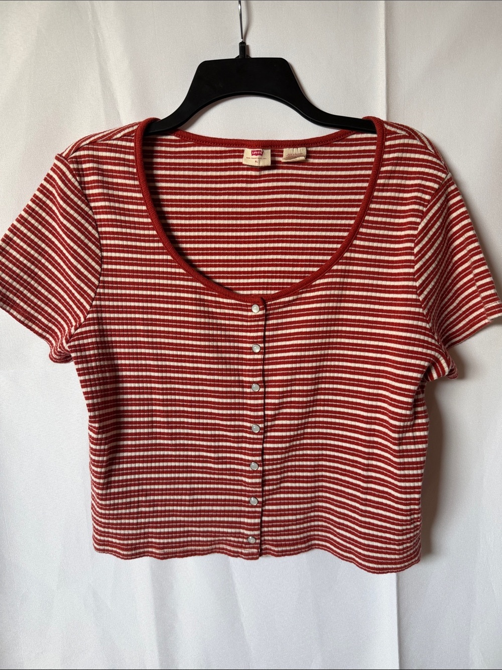 Levi's Rust & White Striped Crop Button-Front Top